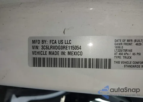 2024 Ram Promaster 2500 Tradesman High Roof 159 Wb W/Pass Seat from USA, damaged, VIN 3C6LRVDG0RE115054